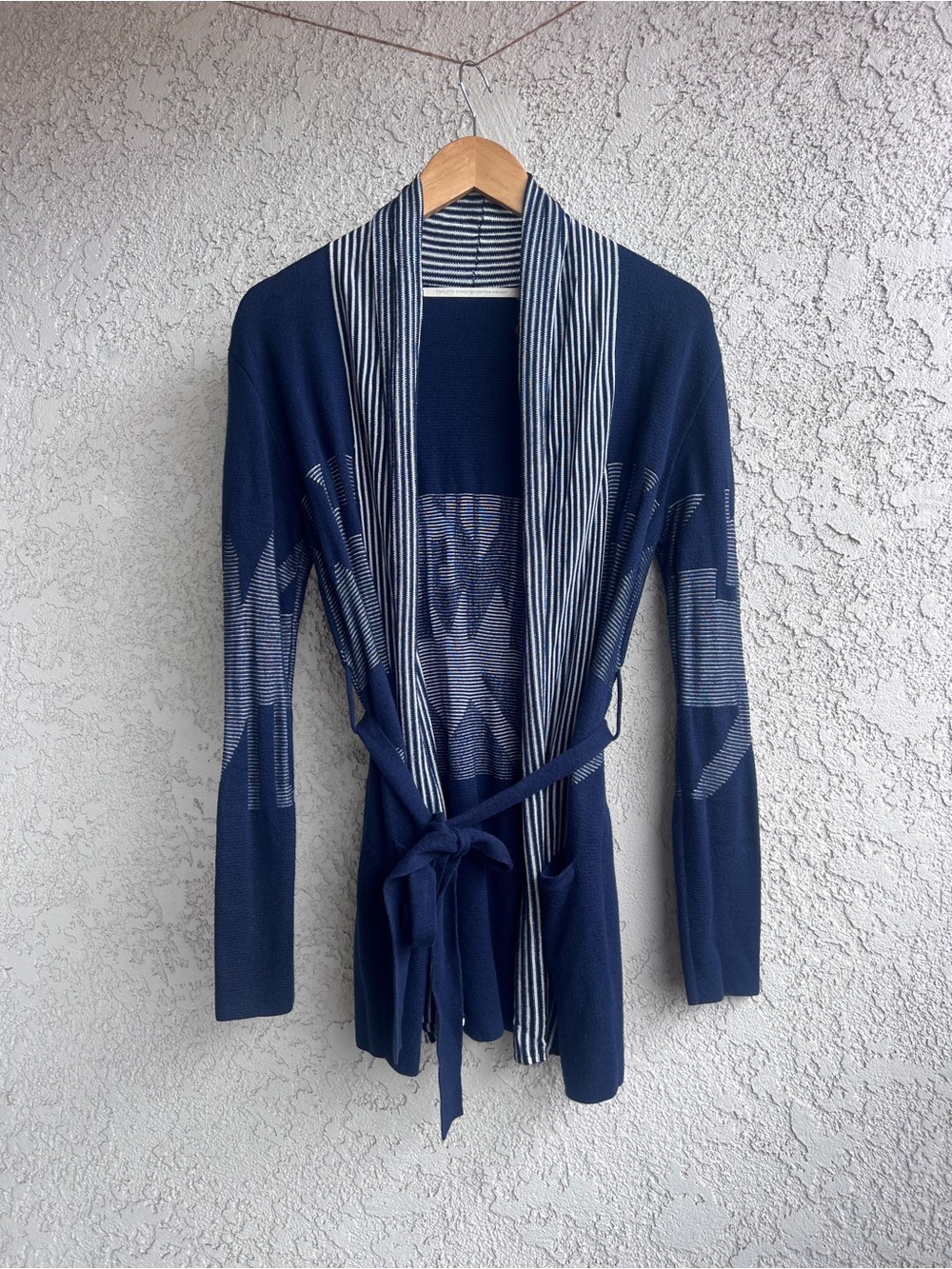 Twelfth Street by Cynthia Vincent Navy Striped Open-Front Tie-Waist Cardigan